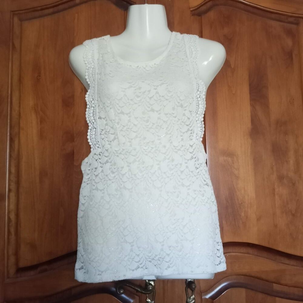 Intimately FREE PEOPLE Racerback Tank Top LG Stretchy Soft Cream White Lace